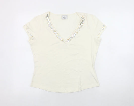 Next Women's Ivory V-Neck T-Shirt Size 14