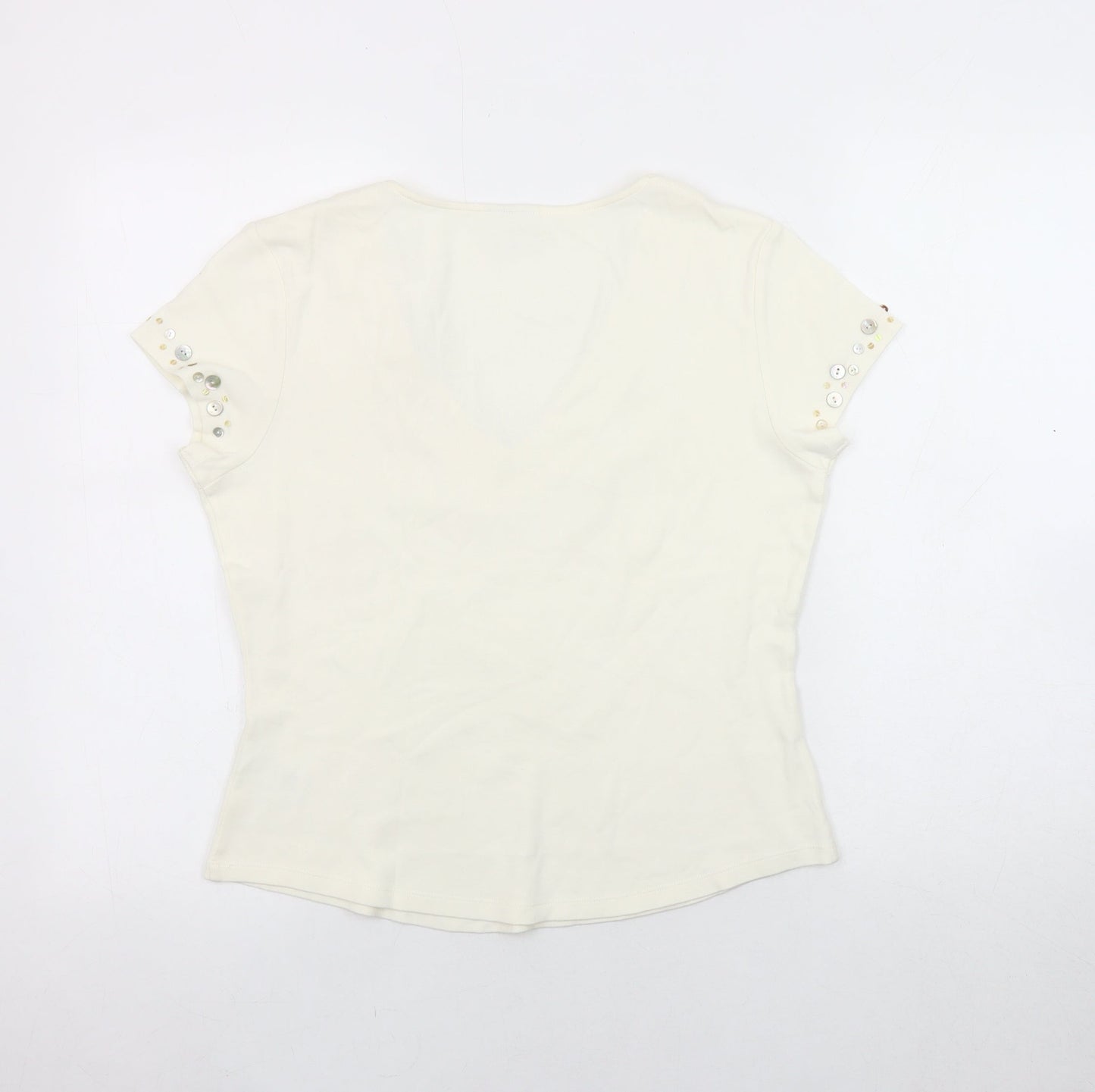 Next Women's Ivory V-Neck T-Shirt Size 14