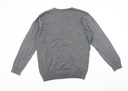 Back view of Thomas Nash Men's Grey V-Neck jumper M