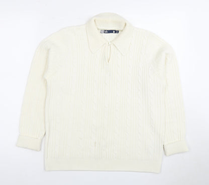 Isle Women's Ivory M Collared Cable-Knit Jumper