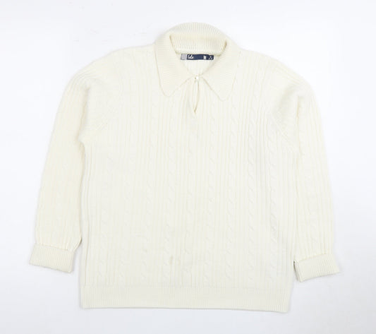 Isle Women's Ivory M Collared Cable-Knit Jumper