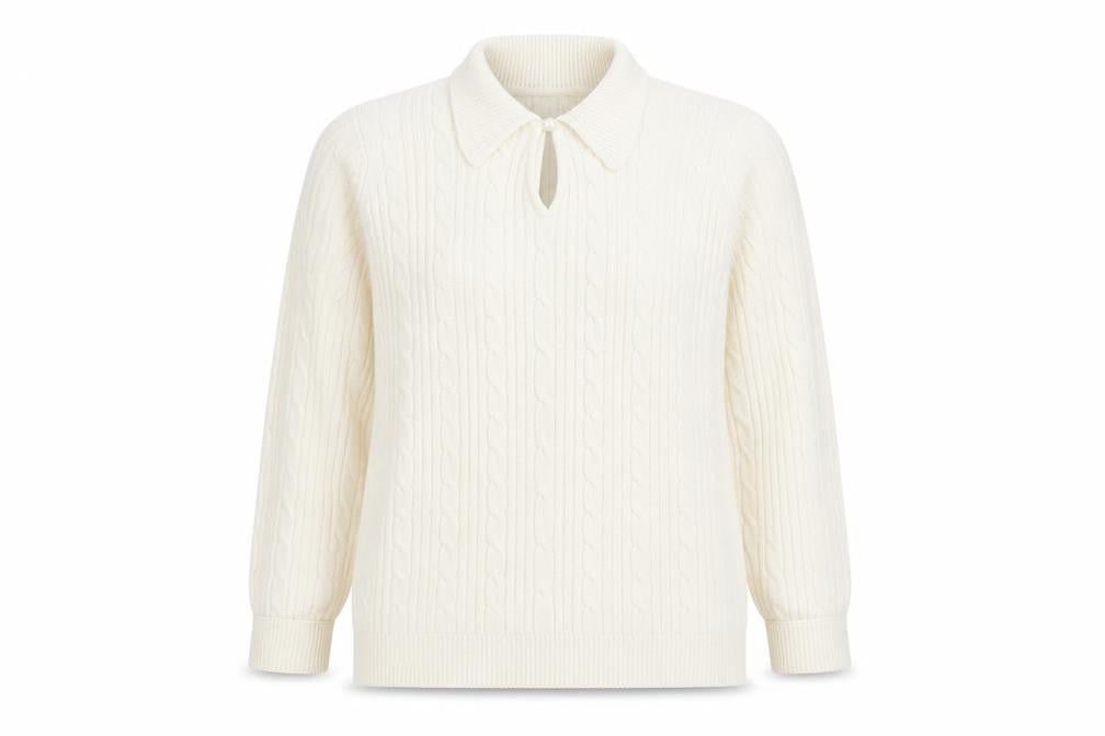 Isle Women's Ivory M Collared Cable-Knit Jumper