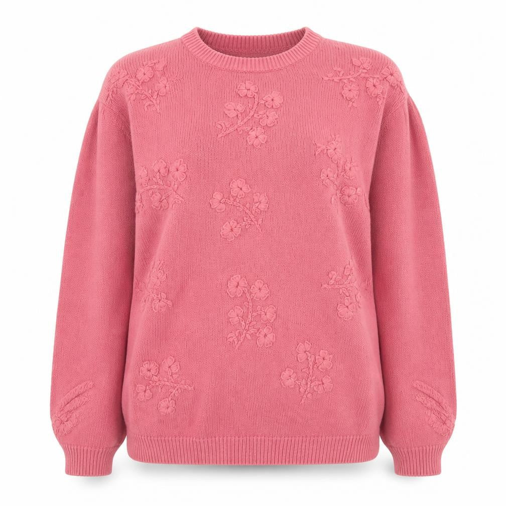 Tuchan Women's Pink Embroidered Cotton Pullover S