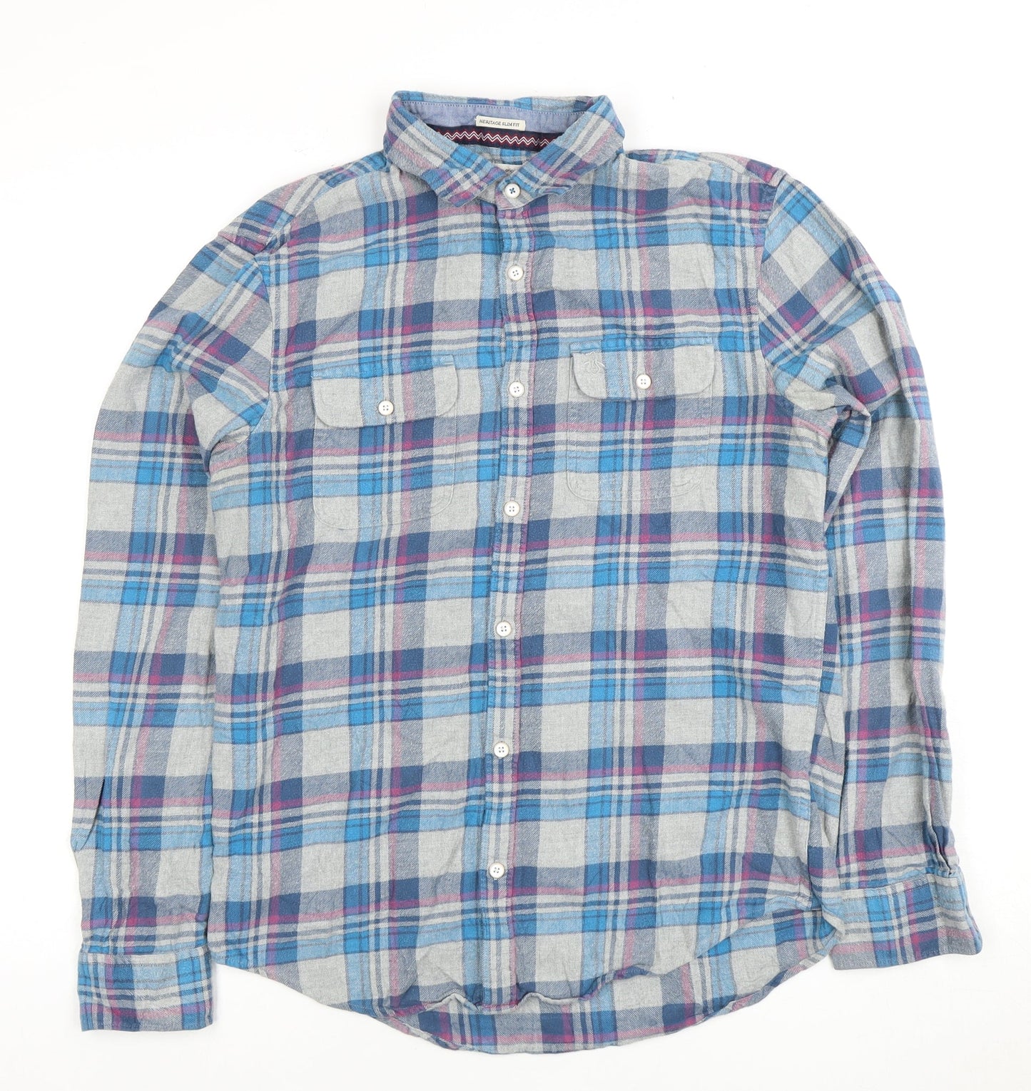 Regatta Men's Slim Fit Blue Plaid Flannel Shirt