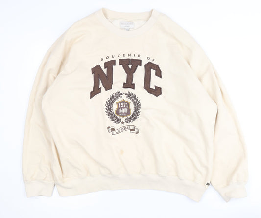 Pull&Bear Teen Beige Sweatshirt, Size 12, NYC Logo