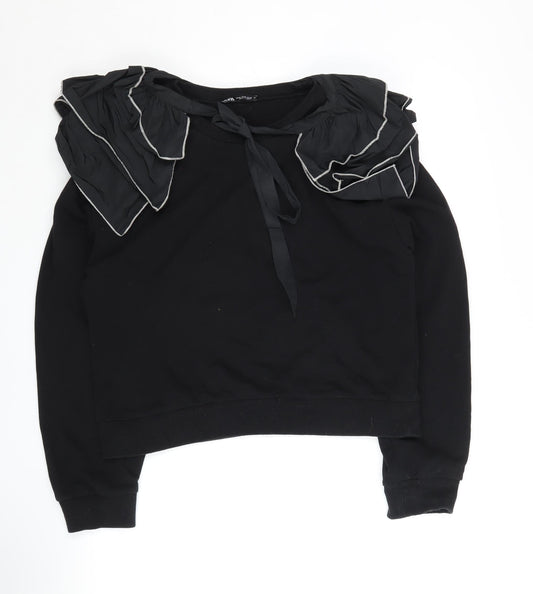 Zara Women's Black Ruffle Sweatshirt Size 12