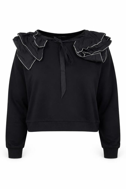 Zara Women's Black Ruffle Sweatshirt Size 12