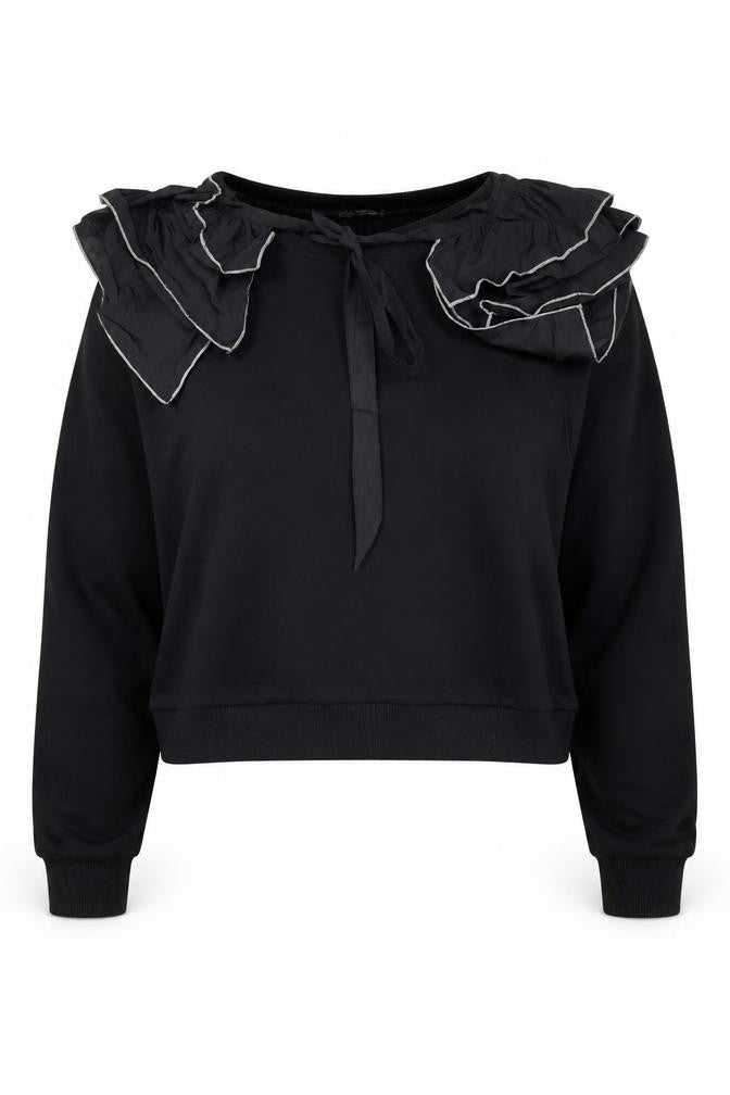 Zara Women's Black Ruffle Sweatshirt Size 12