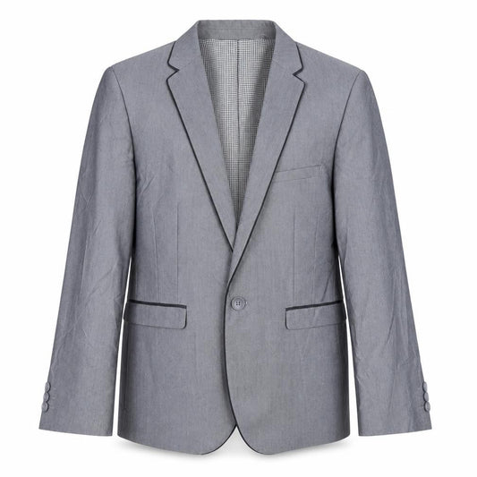Front view of Next boys’ grey suit jacket, 12 years, formal gingham