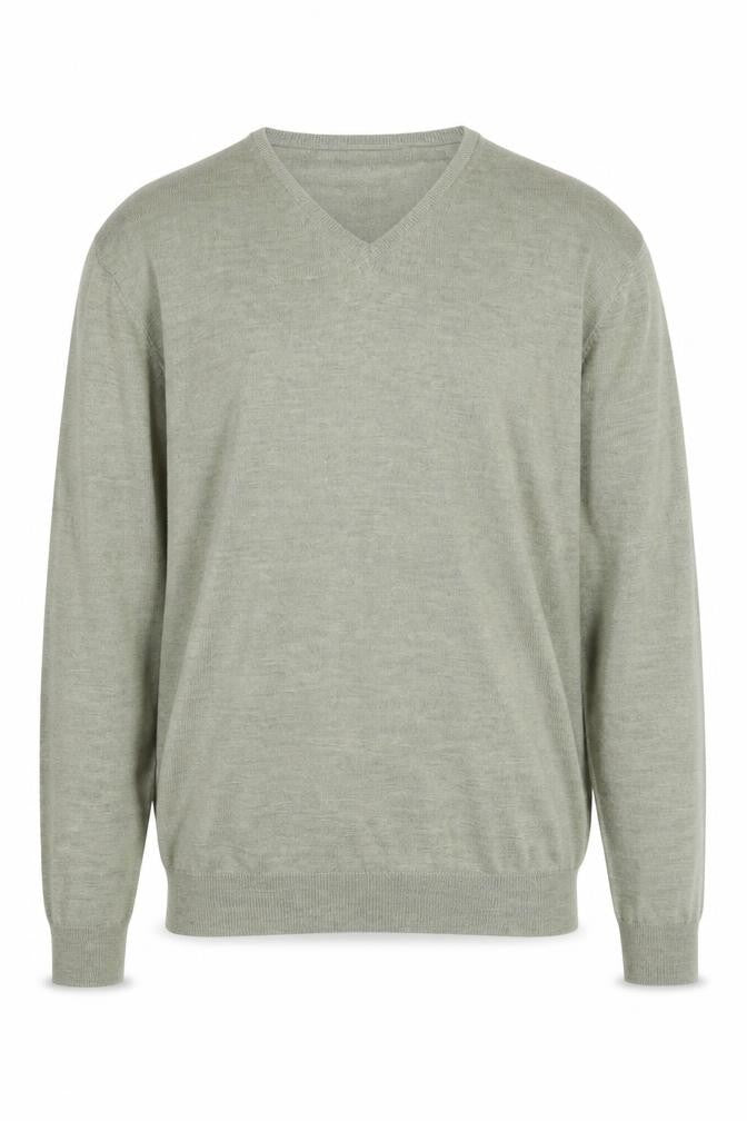 Sand Men's Green Merino Wool V-Neck Pullover - Size L