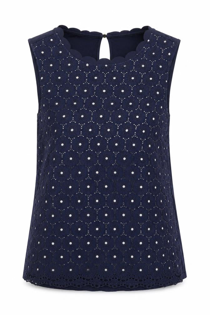 Oasis Women's Blue Sleeveless Embroidered Blouse M