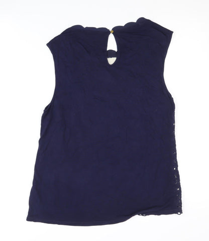 Oasis Women's Blue Sleeveless Embroidered Blouse M