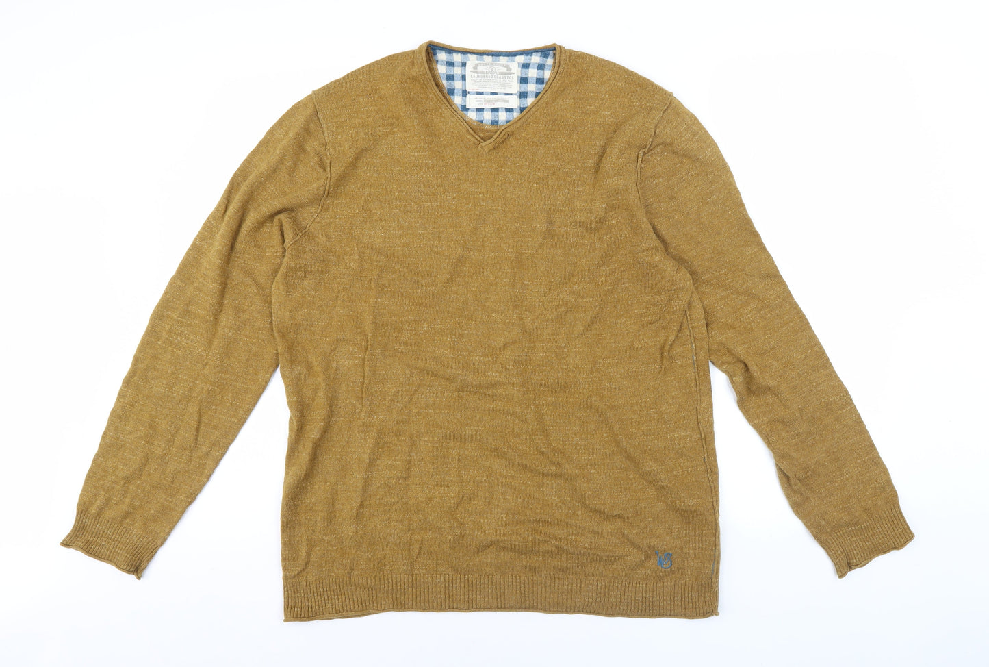 Men's Brown Cotton V-Neck Pullover Jumper Size M