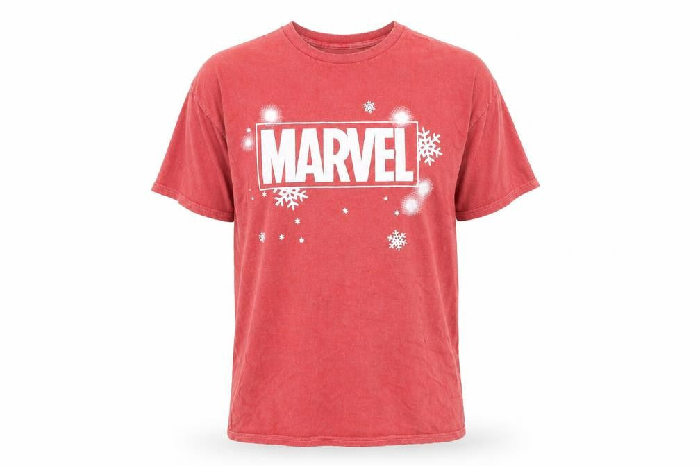 Marvel Red Christmas Men's T-Shirt L Short Sleeve