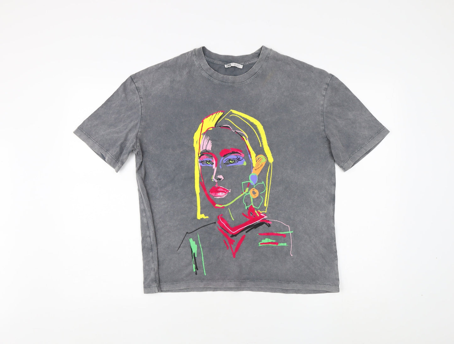 Zara Women's Grey Art T-Shirt, 2XS, Cotton