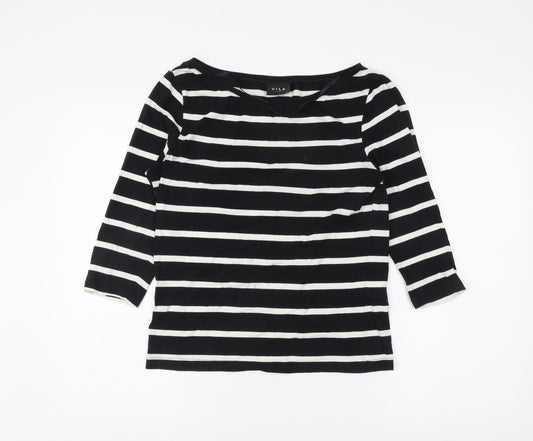 VILA Women's S Black Striped 3/4 Sleeve T-Shirt