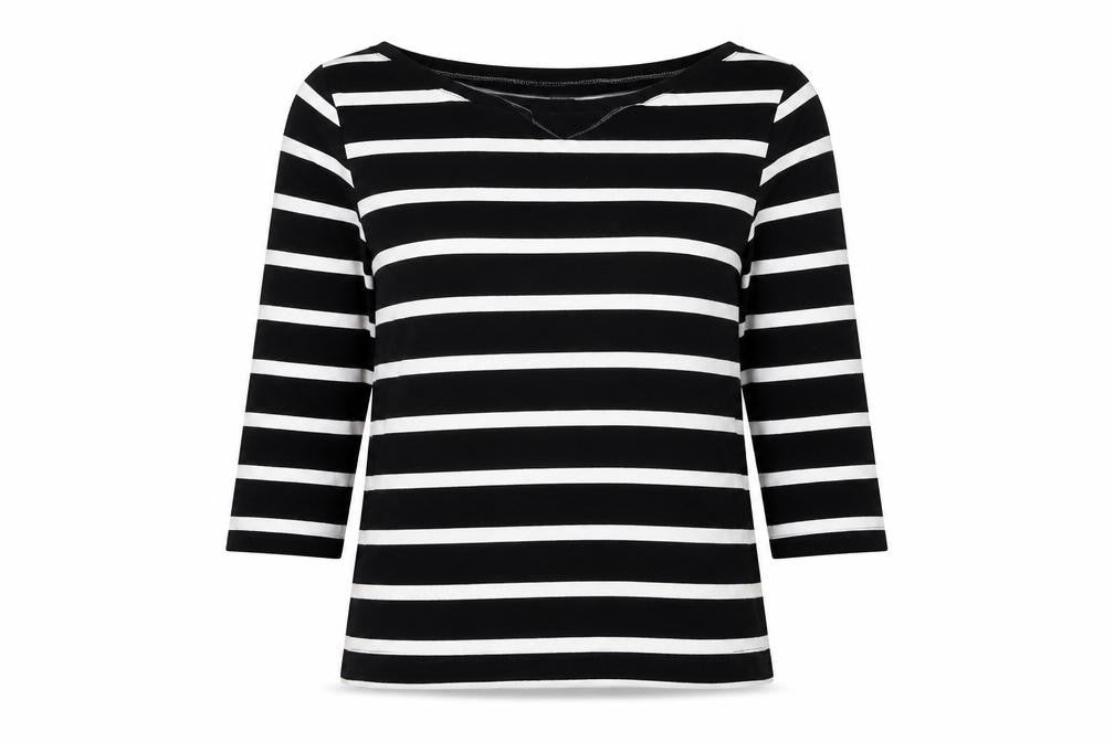 VILA Women's S Black Striped 3/4 Sleeve T-Shirt