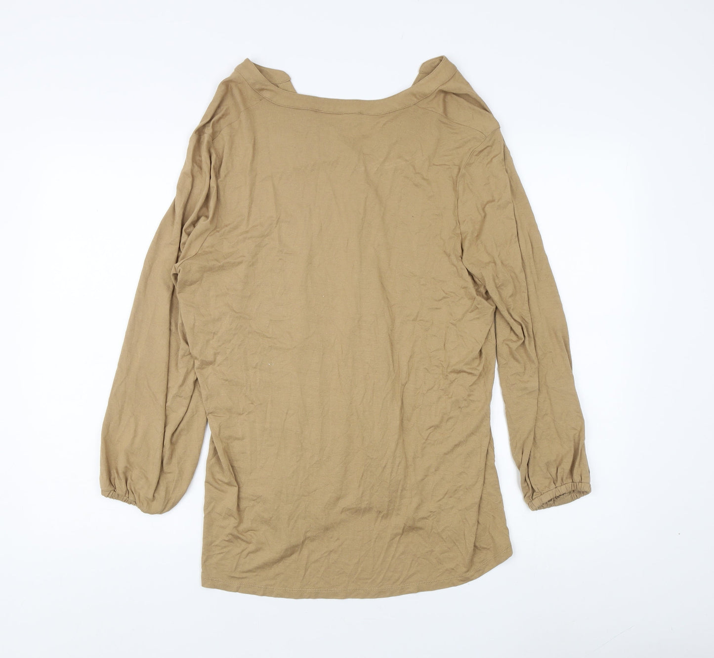 Jones New York Women's Beige Button-Up V-Neck Top, L