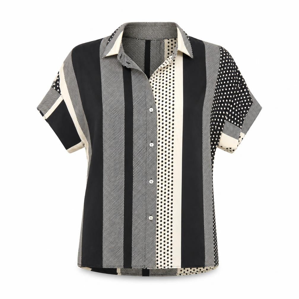 MNG Suit Women's Button-Up Shirt, Black Beige, XS