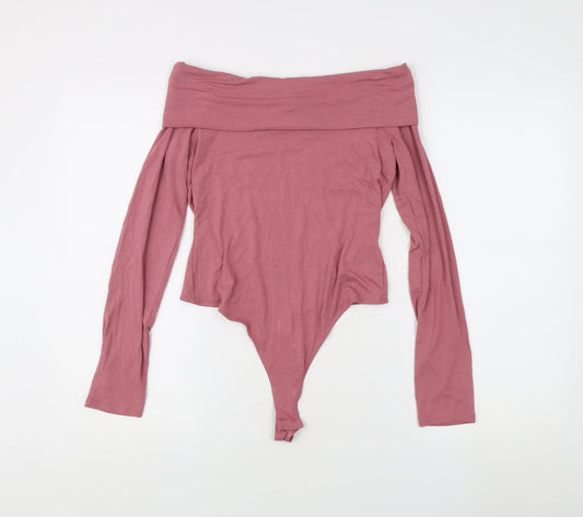 Asos Women's Pink Off Shoulder Long Sleeve Top, Size 12