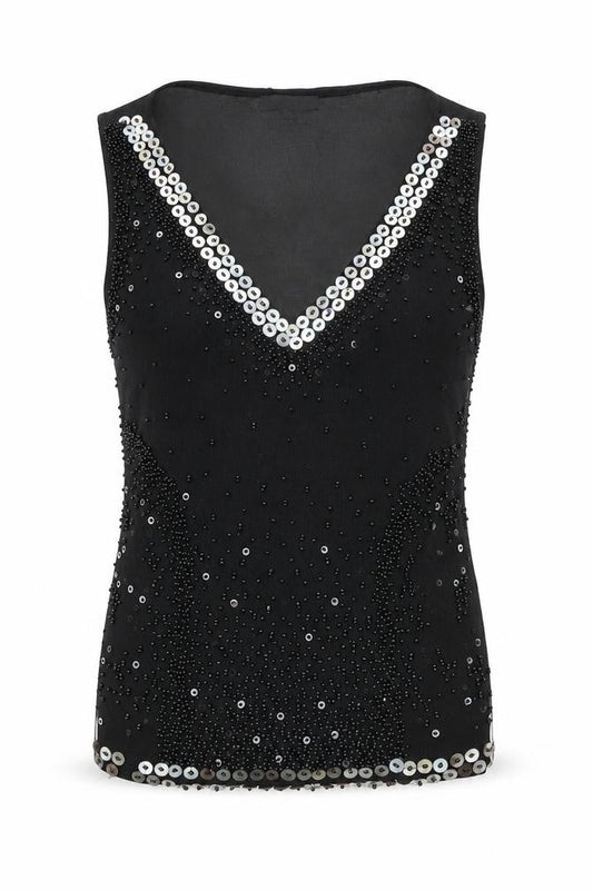 Mariella Rosati Women's Black Sequin Tank, Size 16