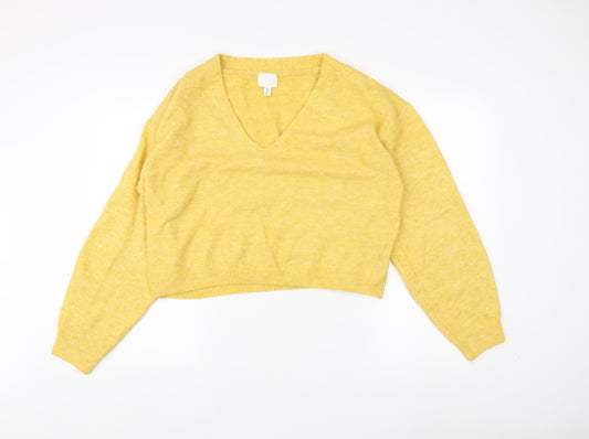 H&M Women's Yellow V-Neck Pullover Jumper, Size S