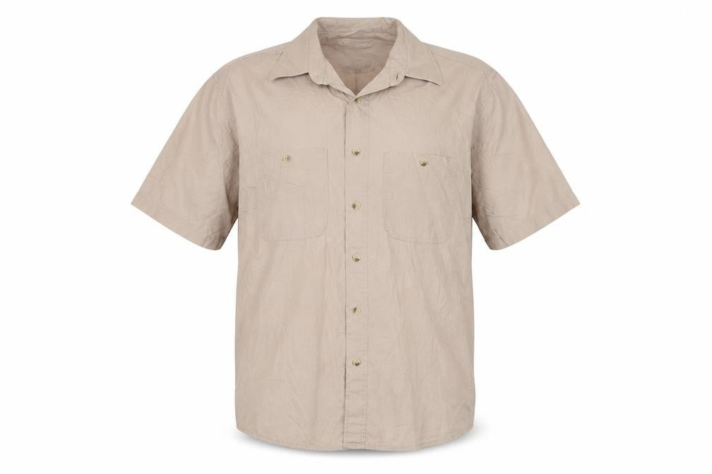 St Bernard Men's Beige Short Sleeve Button-Up Shirt L