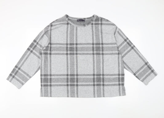 Marks and Spencer Women's Grey Plaid Jersey Top Size 18