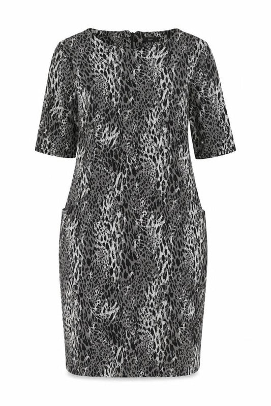 M&Co Women's Grey Animal Print Shift Dress - Size 14