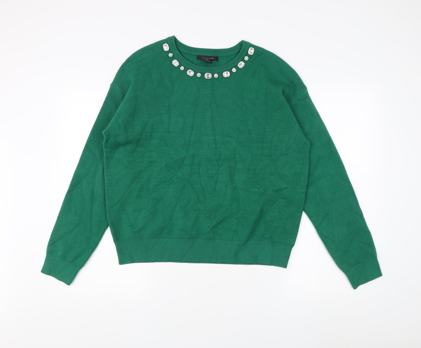 Tahari Women’s Green Pullover Jumper, Jewel Accent, Size L