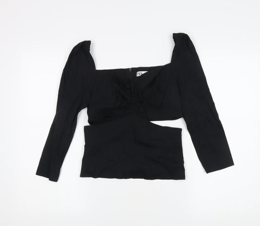 Zara Women's Black Puff Sleeve Blouse Size 10