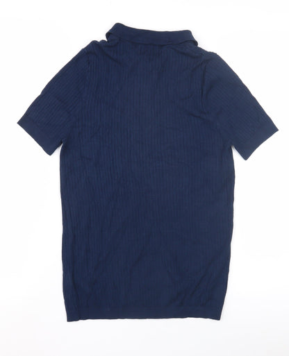 Next Womens Blue Collared Knit Henley Jumper XS
