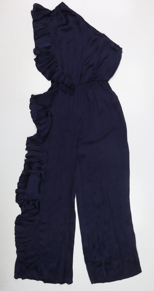 Zara Women's Blue XS Wide-Leg One Shoulder Jumpsuit