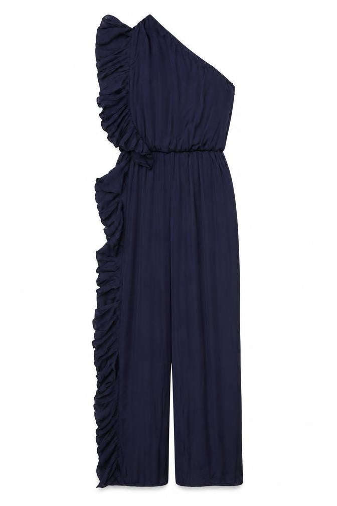 Zara Women's Blue XS Wide-Leg One Shoulder Jumpsuit
