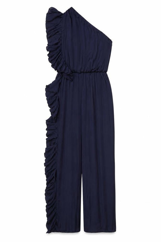 Zara Women's Blue XS Wide-Leg One Shoulder Jumpsuit