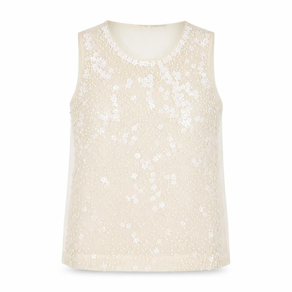 French Connection Ivory Beaded Women's Blouse - Size 10
