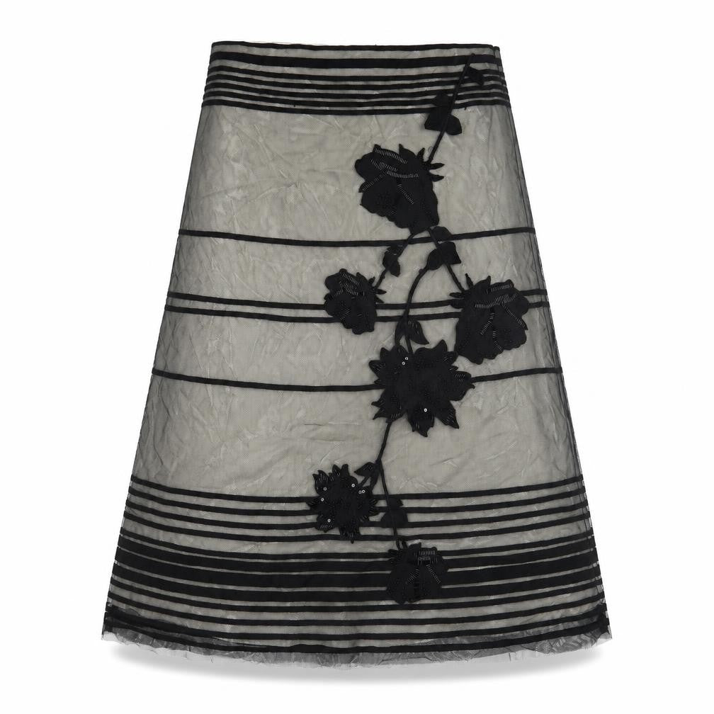 Coast Women's Black A-Line Embroidered Midi Skirt Size 8