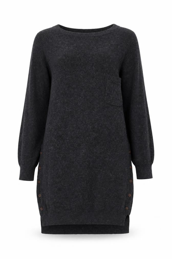 Fat Face Women's Black Tunic Jumper, Size 10, Button Accents