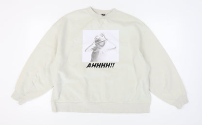 H&M Womens White Graphic Sweatshirt, Pullover Size 12