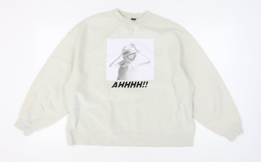 H&M Unisex White Graphic Sweatshirt, Size 12 Pullover