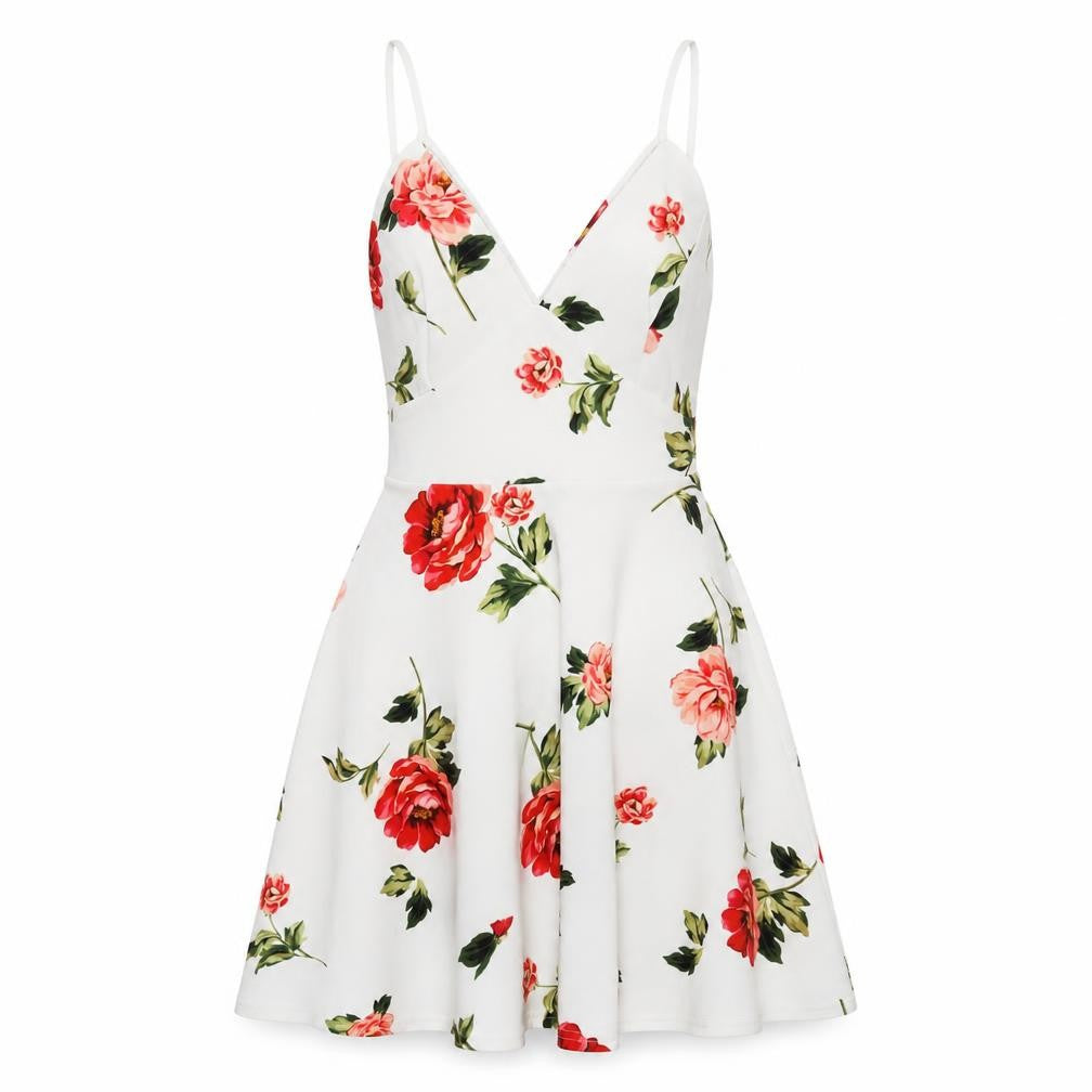 New Look Women's White Floral Fit & Flare Dress, Size 8