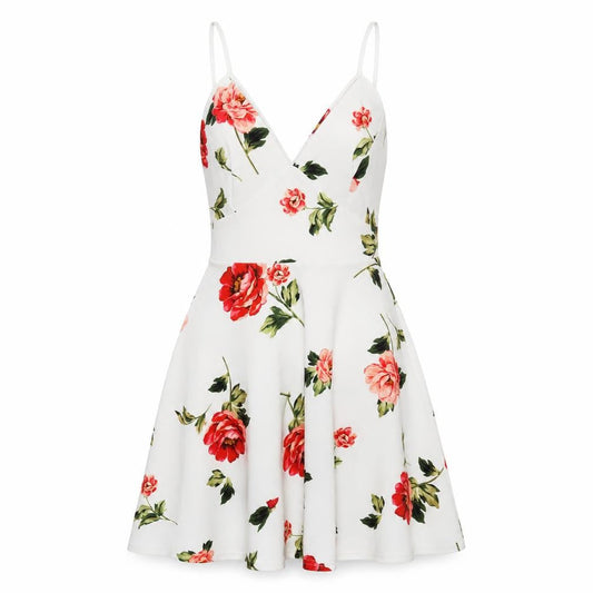 New Look Women's White Floral Fit & Flare Dress, Size 8