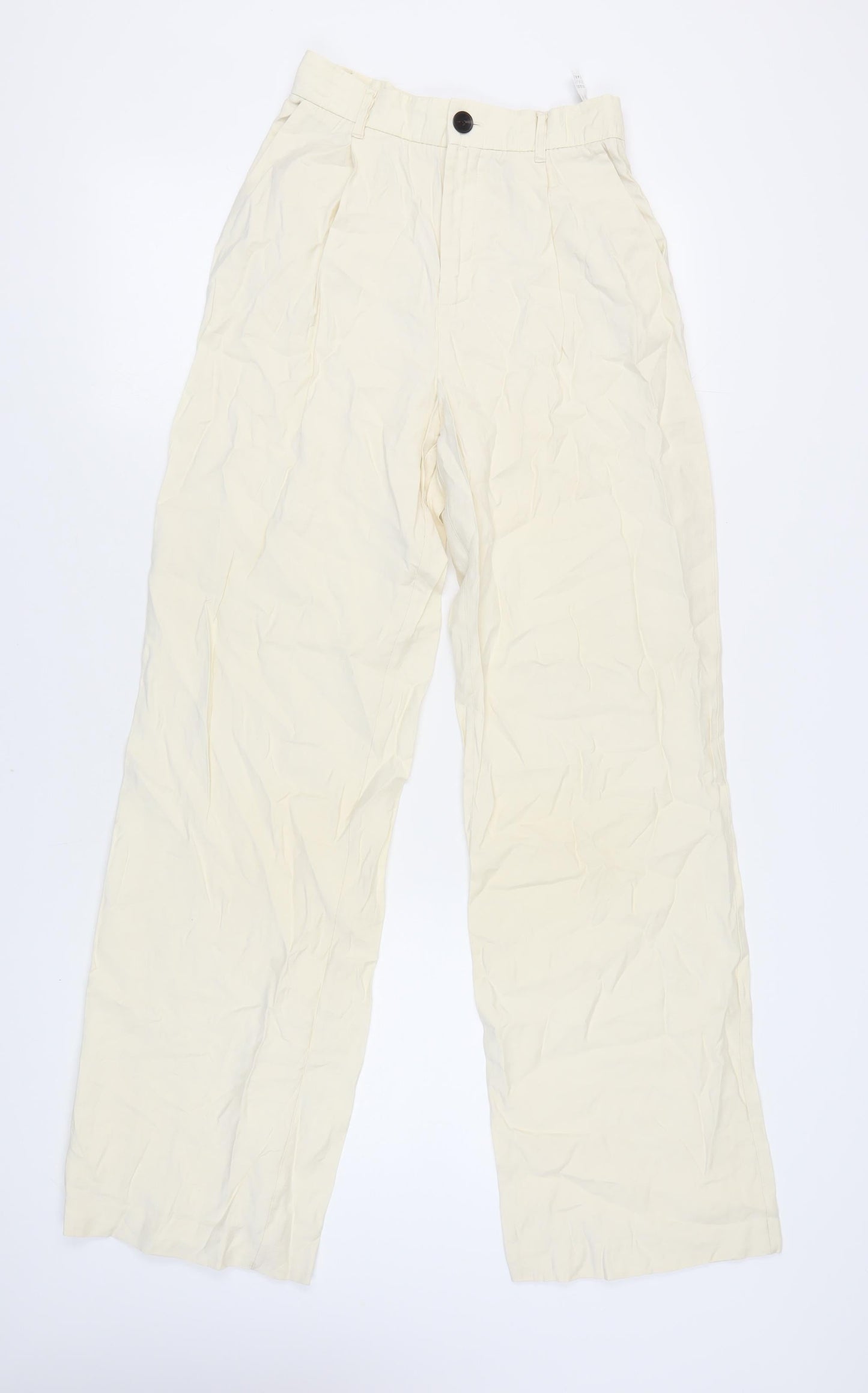 Zara Women's XS Ivory Wide-Leg Trousers - Modal Blend