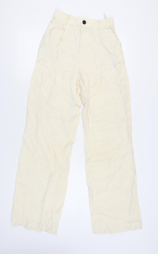 Zara Women's XS Ivory Wide-Leg Trousers - Modal Blend