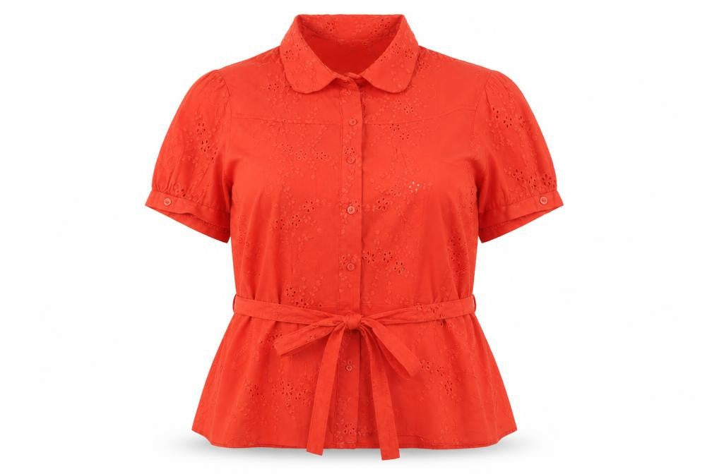 Debenhams Women's Red Short Sleeve Cotton Blouse
