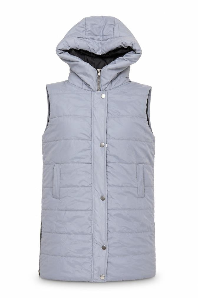 QED LDN Women's Grey M Puffer Jacket Hooded