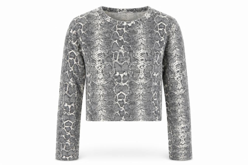 Zara Women's Grey Cropped Knit Top, Size S, Animal Print