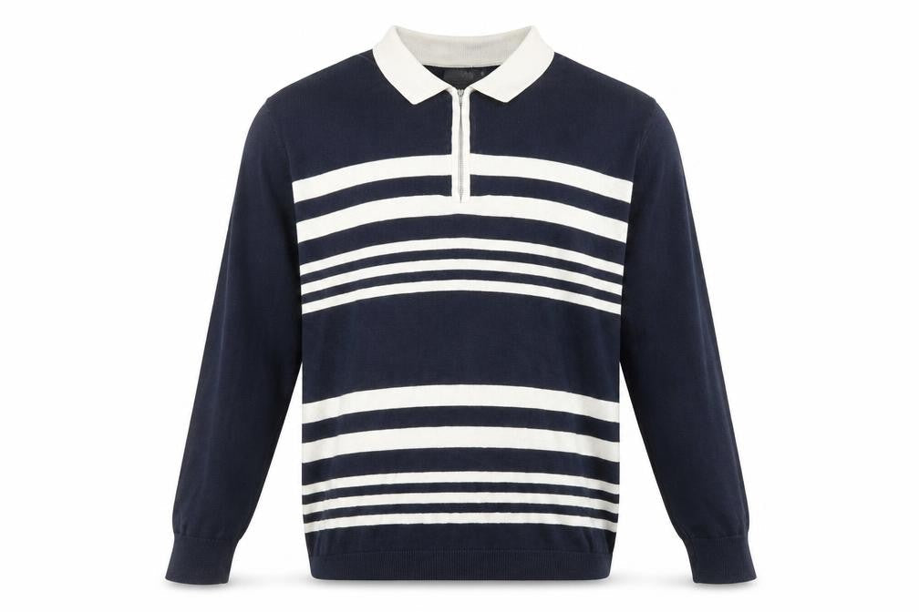Marks & Spencer Men's Blue Striped Collared Jumper L