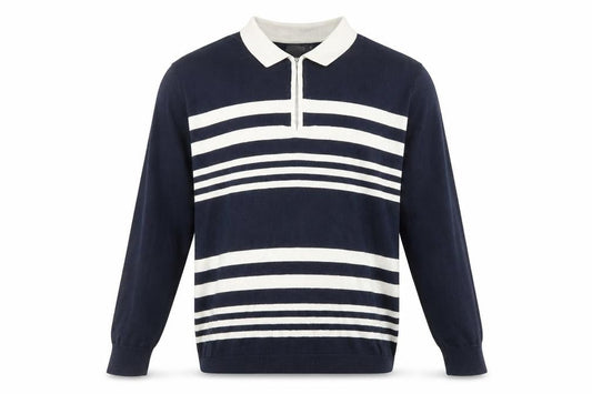 Marks & Spencer Men's Blue Striped Collared Jumper L