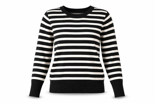 Zara Women's Black Striped Crew Neck Pullover Jumper